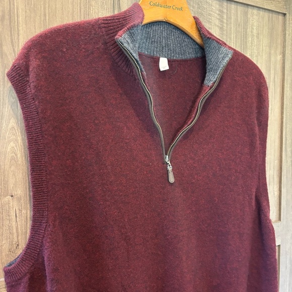 Forte Cashmere XL Sweater Vest Men's Burgundy Quarter Zip mock neck - Picture 3 of 8